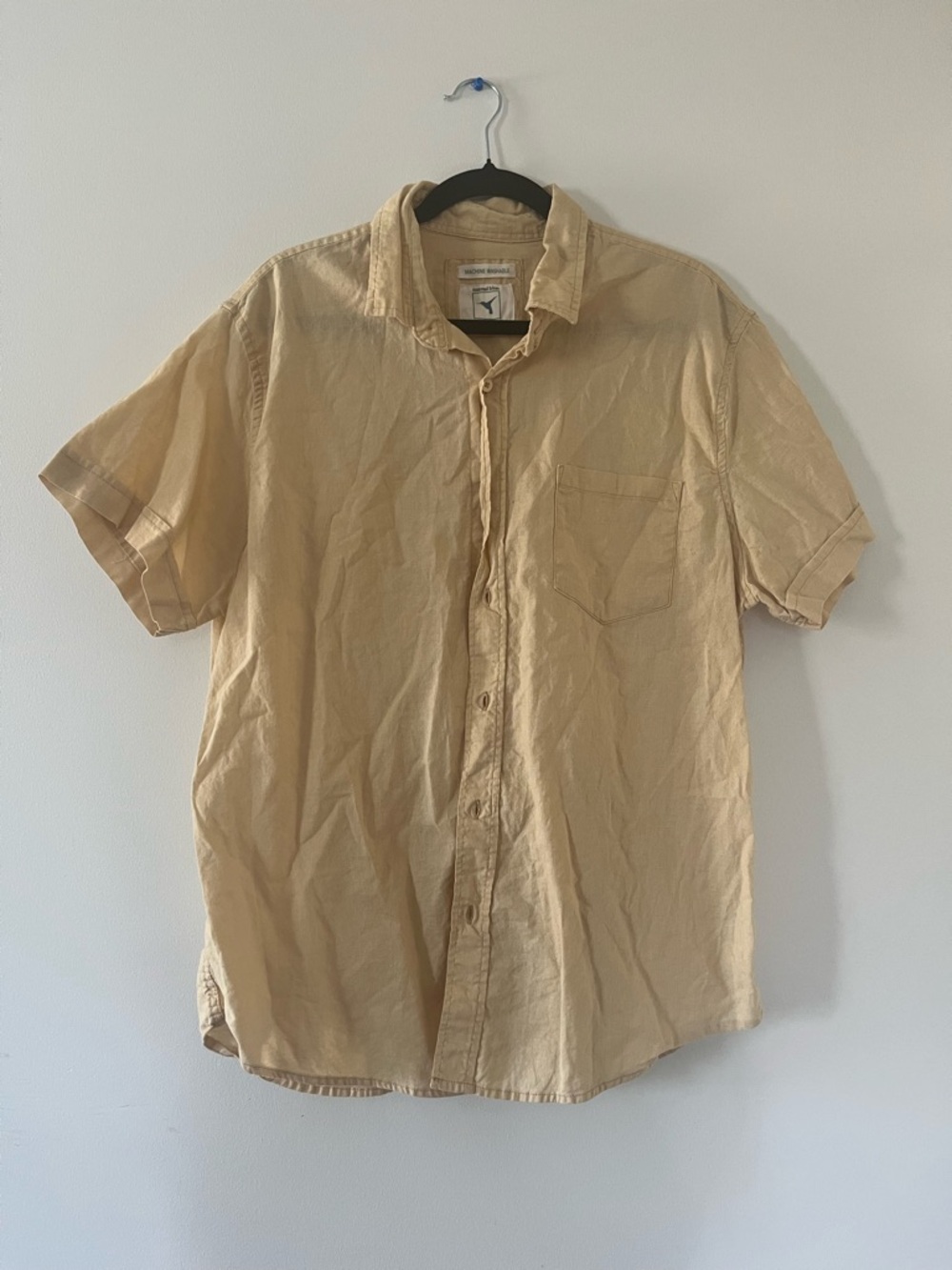 Butter Yellow Linen Blend Short Sleeve Button Down Shirt XL Summer Vacation